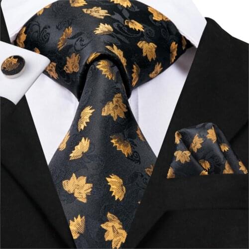2018 Autumn New Arrival Mens Tie Black Jacquard Woven 100% Silk Gravatas Necktie Hanky Cufflinks Set C-3008