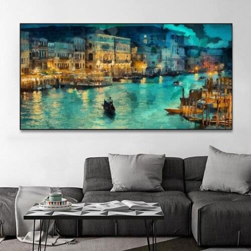 Landscape Poster Venice Night View Oil Painting Printed on Canvas for Salon Cuadros Wall Picture for Living Room Home Decor