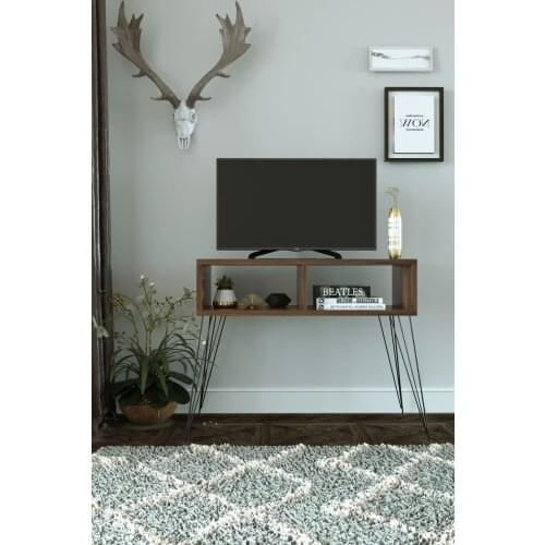 Tv Stand Brown Black White Colors Fashionable Design Furniture Metal Legs Living Room 2 Compartments Convenient Cabinet