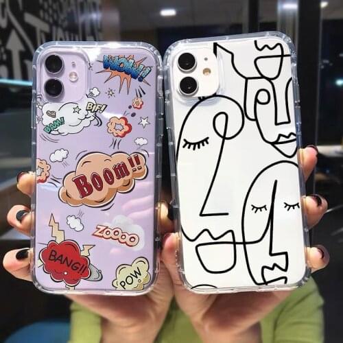 JAMULAR Cartoon Abstract Art Clear Phone Case For iPhone 12 Mini 7 11 Pro X XS MAX XR SE 2020 6 8 Plus Soft Silicone Cover Coque
