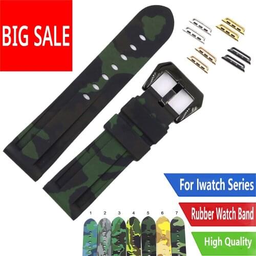 CARLYWET 38 40 42 44mm Camo Yellow Pure Silicone Rubber Replacement Wrist Watchband Strap For Iwatch Series 4/3/2/1