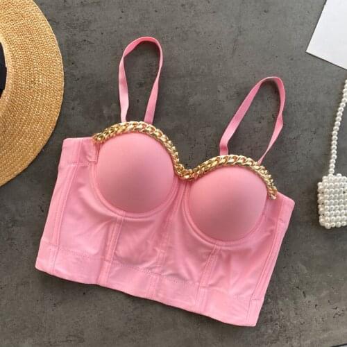 Sexy Charming Gold Chains Womens Bustier Bra Night Club Party Cropped Top Vest Plus Size