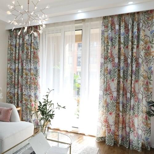 European Style Curtains for Living Dining Room Bedroom IdyllicFlower Printing Curtain Morden Tulle FinishedProductCustomization