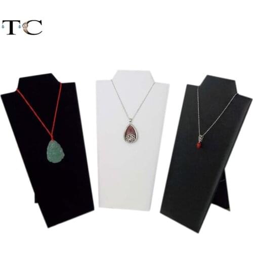 Folding Black Velvet Leather Necklace Pendant Showcase Holder White PU Jewelry Display Stand 12*23cm