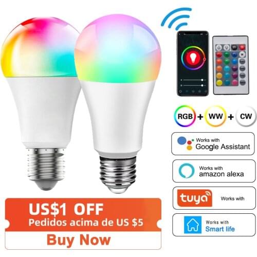 15W 18W Tuya WiFi Smart Light Bulb E27 RGB+White LED Lamp Dimmable Magic Bulb with Smart APP Voice Control for Google Home,Alexa