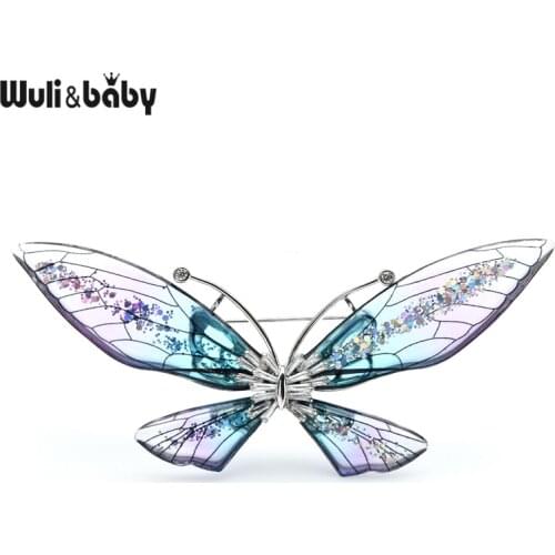 Wuli&baby Big Transparent Wings Butterfly Brooches For Women Weddings Party Office Brooch Pins Gifts