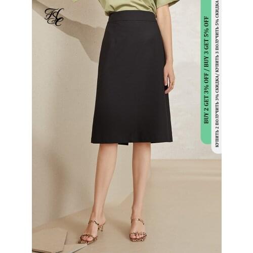 FANSIALEN Office lady elelgant black midi skirt Women spring summer slim black a-line skirt Female green high waist korean skirt