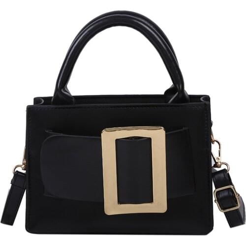Korean Style Women Metal Decorated Shoulder Bag Fashion Solid Color Square Tote Messenger Bag