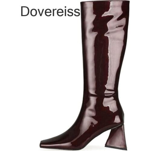 Dovereiss Fashion Female Boots Winter New Chunky Heels Sexy Elegant Zipper Square To Burgundy New Knee High Boots Big Size 44 45