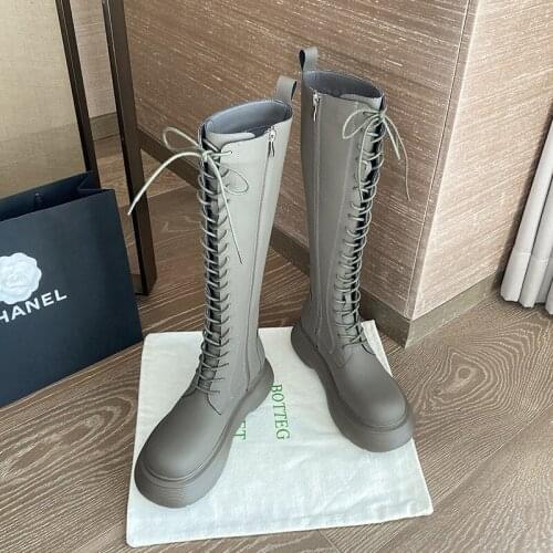 New Woman Fashion Boots Girls Rome Black Shoes Women Real Leather Platform Shoes Ladies Knee High Boots Female Brand Riding Boot