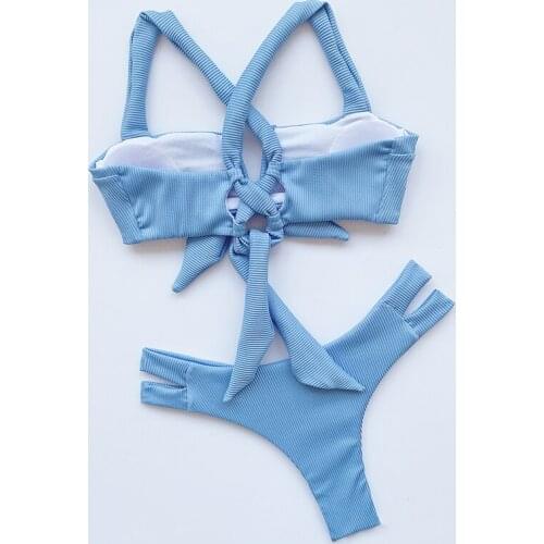 Womens Swimsuit Solid Color with Chest Pad without Steel Support Bow Tie Swimsuit B2Cshop