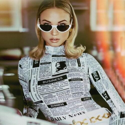 Long Sleeve High Neck Letters Print Sexy Bodycon Bodysuit Women Fashion Body 2019 Spring Autumn