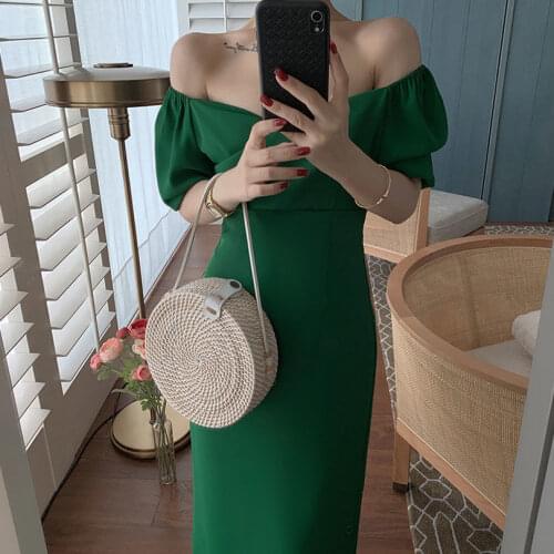 Two-wearing sleeves split sexy bag hip V-neck summer dress 2021 new shoulder waist solid color long dress woman
