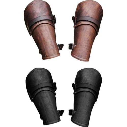 1 Pair Cosplay Props Faux Leather Wide Bracer Lace Up Arm Armor Cuff String Steampunk Medieval Gauntlet Wristband