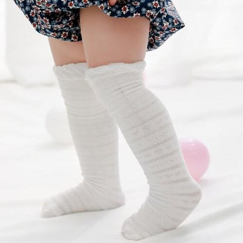 10pair/lot Solid Colors Cotton Thin Breathable Kids Girls Baby Knee High Sock All Season Jacquard Children Long Tube Socks 35CM