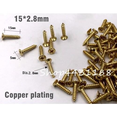 100g(180pcs)15*2.8mm Screws Copper Plating Flat Round Head Fit Hinges Countersunk Self-Tapping Screws Wood Hardware Tool