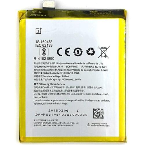 100% Original 3300mAh BLP637 Battery For OnePlus 5 1+ One Plus 5 Phone Latest Production High Quality Battery+Tracking Number