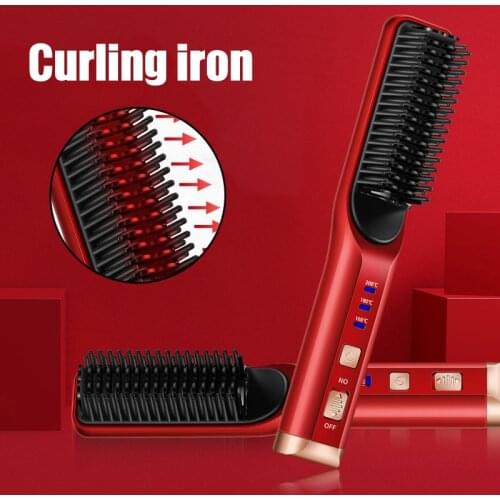 2-in-1 Ceramic Ionic Straightening Brush Hair Straightener Brush Fast Heating For Home And Travel Hair Products Hair Brush