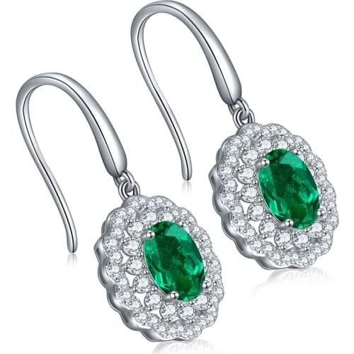 2021 Zhanhao Fashion Style Lab Grown Emerald 925 Sterling Silver Jewelry Drop Searrings Cерьги Boucle Oreille Femme