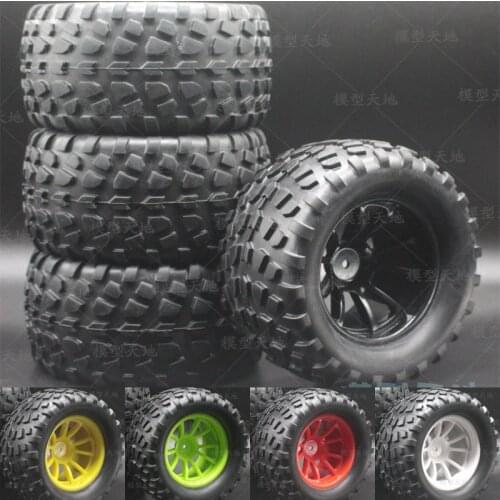 4pc 1/10 Off-Road Car Monster Bigfoot Truck Tires 70*125MM Plastic Wheel Rim Rubber Tyre for HSP HPI 94108 94111 94188 88040
