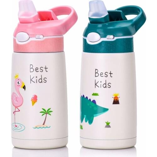 400ML Children Stainless steel Water Bottles With Straw Kids Portable Vacuum Flask Insulated Thermo Carton Cup With Rope Bottles
