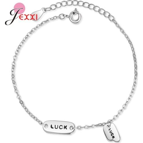 Jewelry Bracelet Square Tag Letter Luck Bracelets For Women Ladies 925 Sterling Silver Minimalist Accessories Gift