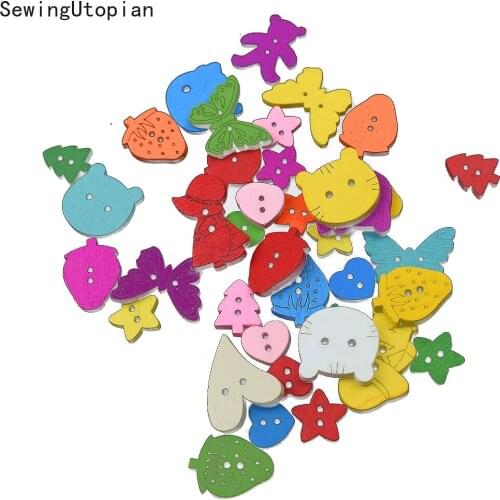 200PCS Mixed 2 Holes Wooden Buttons for Scrapbooking Crafts DIY Baby Children Clothing Sewing Accessories Button Decoration