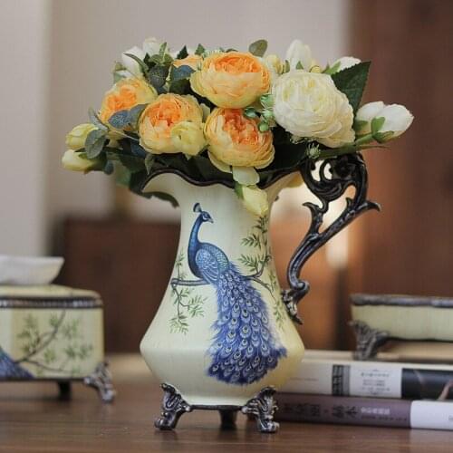 Euro-American household beige-yellow blue feather sparrow ceramic milk pot handicraft vase Jewelry Wedding Gifts