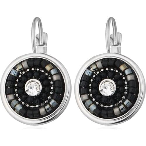 Hot Selling Bohemia Jewelry Multi Resin Beads Crystal Rhinestone Clip Earrings Round Cuffs on Ear Brincos Women Friend Gift