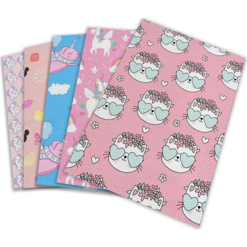 Halloween Animal Cat Fruit Printed Artificial Leather Lychee Pattern for DIY Sewing Clothes Leather Bag Bows 22X30cm A4