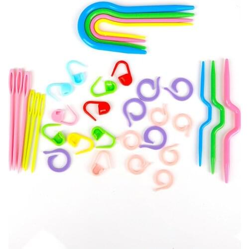 Colorful Knitting Needles Plastic Stitch Marker Ring Holder Needle Clip Knitting Crochet Hook Locking Set DIY Craft Sewing Tools