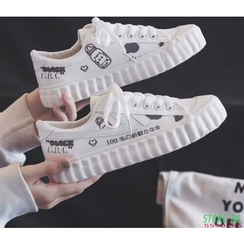 Sneakers Womens Sports Shoes Running Cow White Kawaii 2021 Summer Spring Casual Flat Vintage College Student Tennis