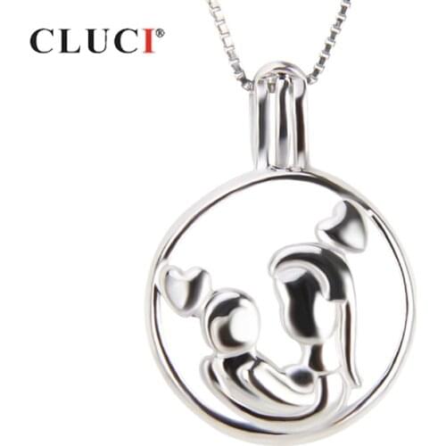 CLUCI 925 Sterling Silver Round Pendant Mother Holds Baby Shaped Pendant Women Jewelry Silver 925 Gift Wish Pearl Locket SC258SB