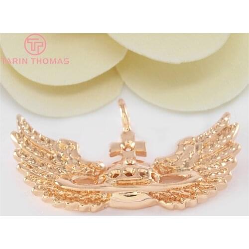 6PCS 19x32MM 24K Champagne Gold Color Plated Brass Cross and Wings Charms Pendants High Quality Diy Jewelry Accessories