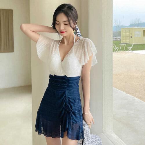 Summer Womens Swimsuit High Waist Gathered To Show Thinness And Cover Belly Conservative Hot Spring Plus Size Swimwear