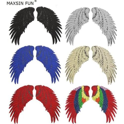 1 Pair Fashion Large Sequins Wing Patch For Clothing Applique Jeans DIY Accessories Cute Sew On Feather Patches 35cm x 16.5cm
