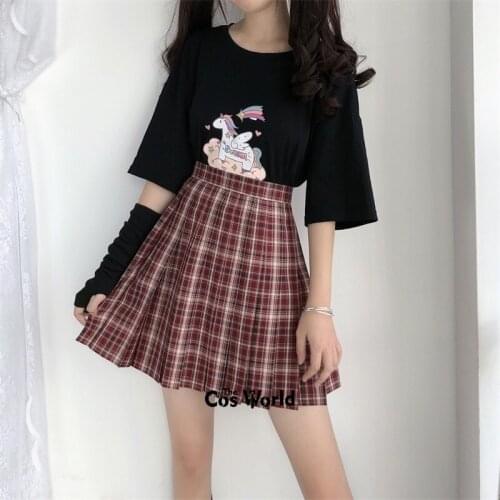 [Mi Zhang] Girls Womens Japanese Summer High Waist Pleated Plaid Skirts For JK School Uniform Students Cloths