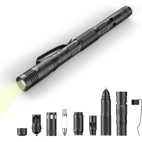 Multifunctional Tactical Pen Self Defense Women Defending Flashlight Aluminum Screwdriver Corkscrew Protect Survival Accessories