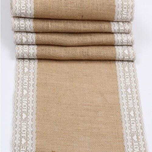 Fashion Hessian Burlap Ribbon LOVE Lace Linen Table Runner Wedding Party Home Christmas Decoration Centre Table Runner