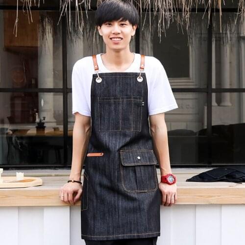 Fashion denim apron coffee shop tea shop restaurant studio men and women florist overalls custom logo