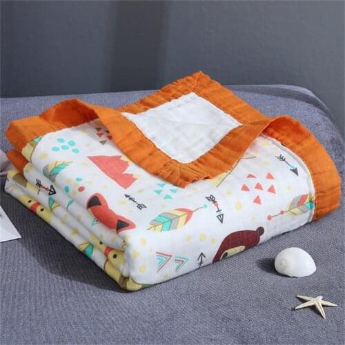 4 Layers bamboo fiber super soft muslin blanket dinosaur fox baby swaddle wrap stroller cover Bath Towel baby receiving blanket