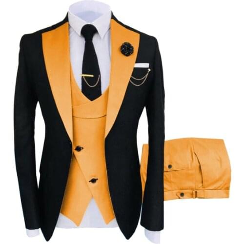 2021 Brown Classic Men Suit 3 Pieces Tuxedo Peak Lapel Groomsmen Wedding Suits Set Fashion Men Business Blazer Jacket+Pants+Vest