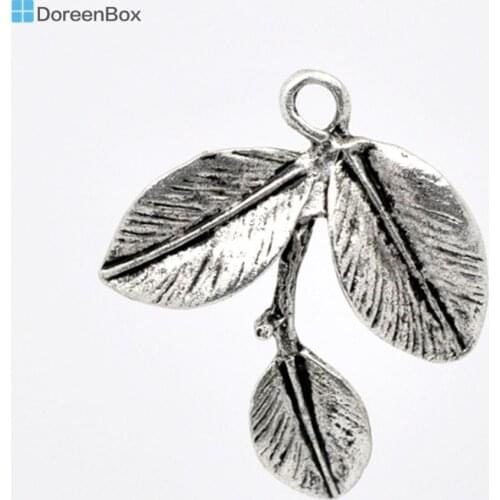 30 PCs Doreen Box Leaf Charm Pendants Znic Alloy Silver Color For DIY Jewelry Making Accessories Wholesale 27x23mm, Hole:2.2mm