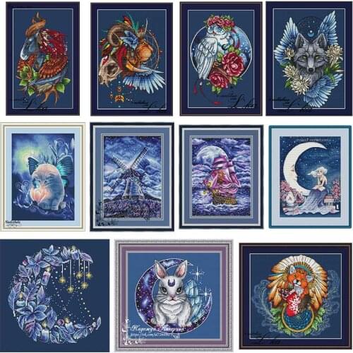 Dark blue series pattern Cross Stich Embroidery set Electronic drawing Cross Stich Needlework