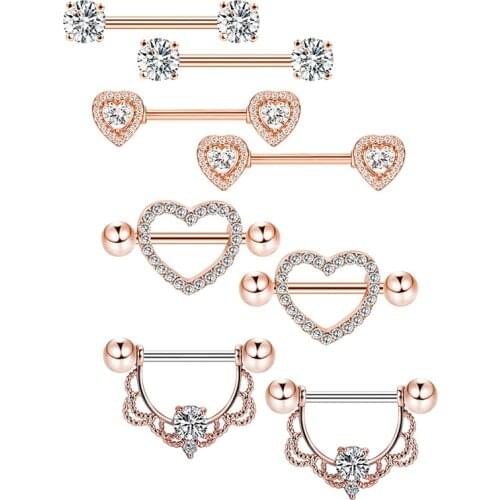 3 Pairs Flower Nipple Piercing Bar 14G Stainless Steel Crystal Nipple Piercing Tongue Jewelry Sexy Nipple Shield Pircing Jewely