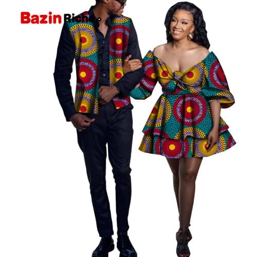 New African Couple Matching Clothes Dress Men And Women Dashiki Sleeveless Shirt For Men And Women Skirt Plus Size CustomWYQ9072
