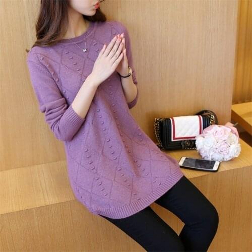 2021 Autumn New Korean Women Loose Knit Sweater Female Long O-neck Jumper Pullover Bottoming Shirt Mid-length Female Knitwear