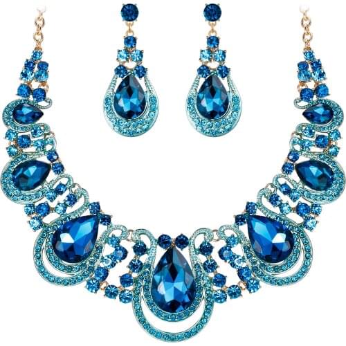 Teardrop Necklace Earrings For Women Wedding Bridal Dubai Jewelry Set Crystal Party Gift Kpop Fashion Luxury