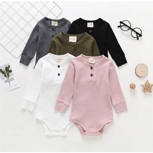 Popular Autumn Newborn Infant Boys Girls Solid Color Long-sleeved Romper 0-18M Cotton Baby Jumpsuits Costume Clothes 5 Colors