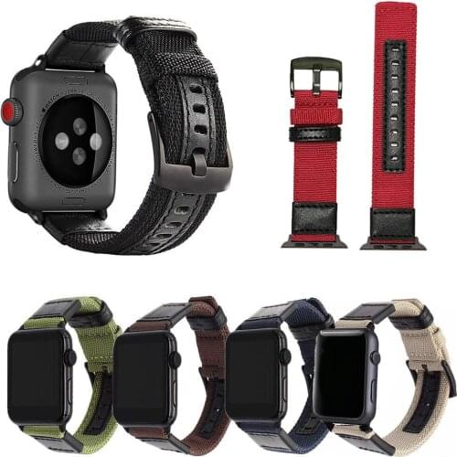 Nylon Strap For Apple watch 3 band 42mm 38mm Canvas Fabric leather Bracelet belt for Apple watch band 4 5 6 SE 44mm 40mm correa